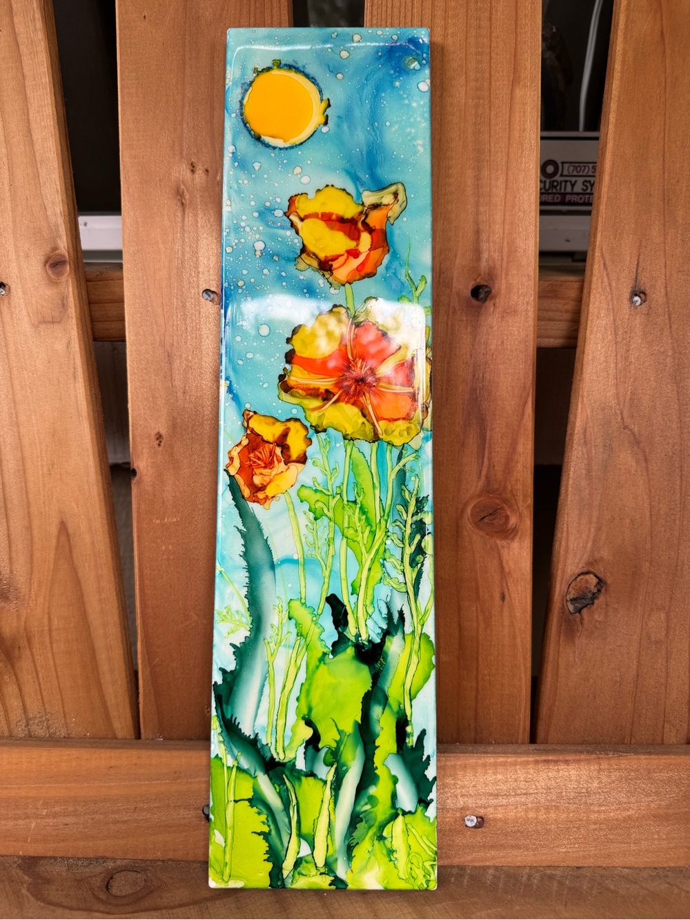 Hand Painted Kiln Fired Ceramic Poppy Art Panel Floral Wall Art 14”